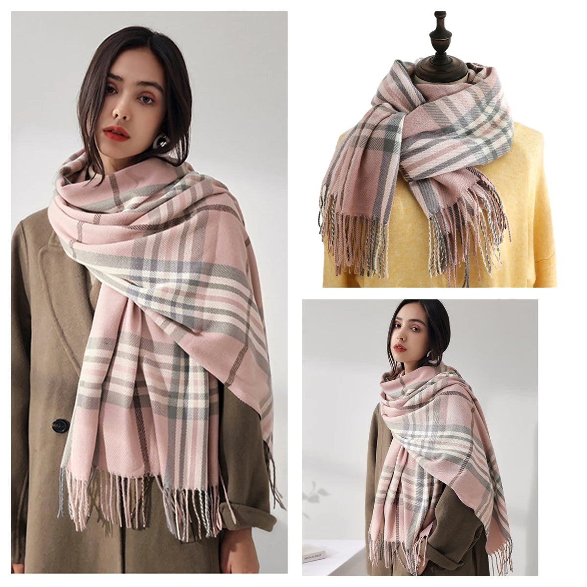Women's Classic Plaid Cashmere-Feel Winter Scarf & Shawl
