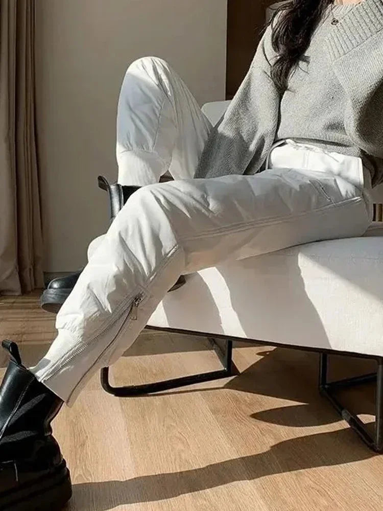 Women's High Waist Winter Pants - Warm Fleece-Lined Straight Leg Trousers