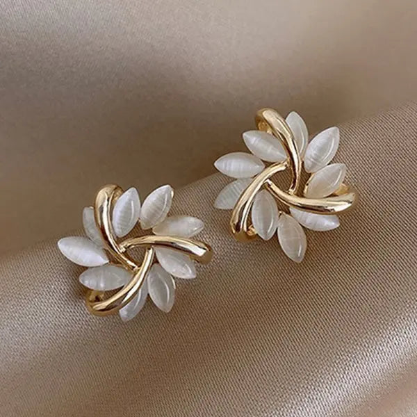 Rhinestone Flower Stud Earrings with Pearl & Crystal Accents