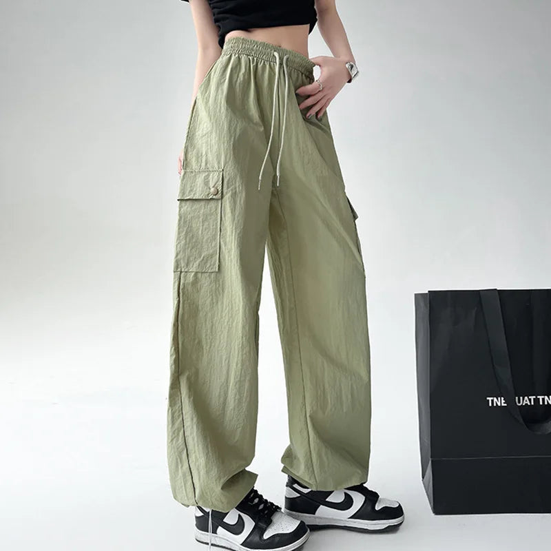 Women's High-Waist Cargo Pants - Casual Wide Leg Trousers