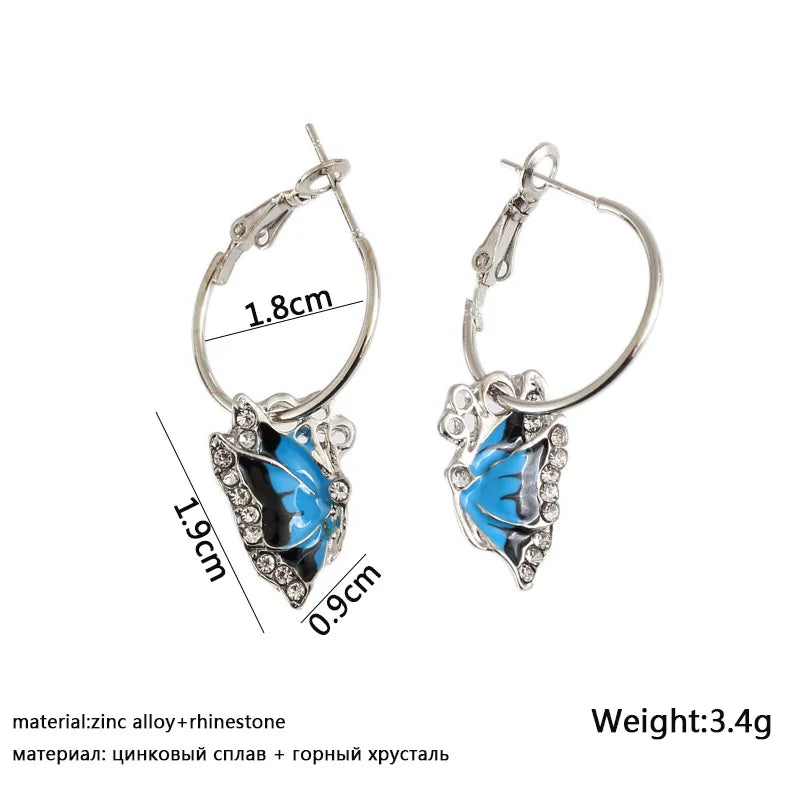 Bohemian Geometric Earrings - Blue Flower Butterfly Dangle Earrings for Women