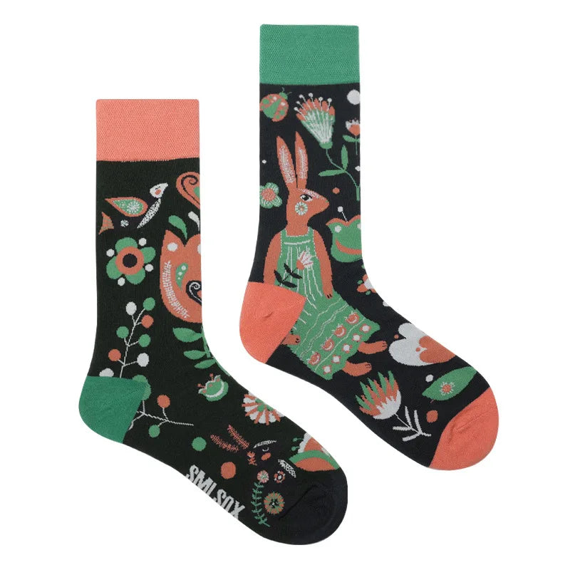Colorful Cotton Crew Socks - Unisex Mid-Calf Casual Socks