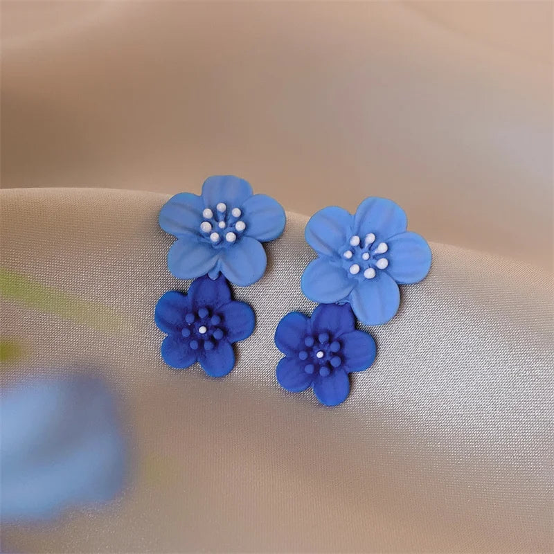 Bohemian Geometric Earrings - Blue Flower Butterfly Dangle Earrings for Women