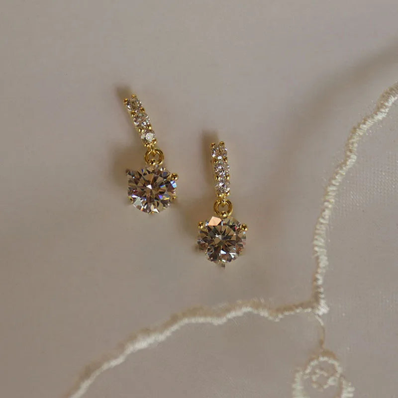 Sterling Silver Zircon Stud Earrings - Gold Plated Crystal Jewelry