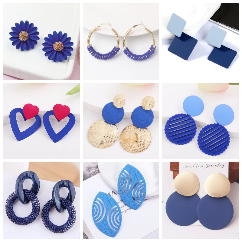 Bohemian Geometric Earrings - Blue Flower Butterfly Dangle Earrings for Women