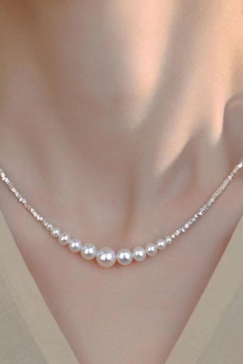 Stainless Steel Pearl Choker Necklace - Minimalist Layered Design