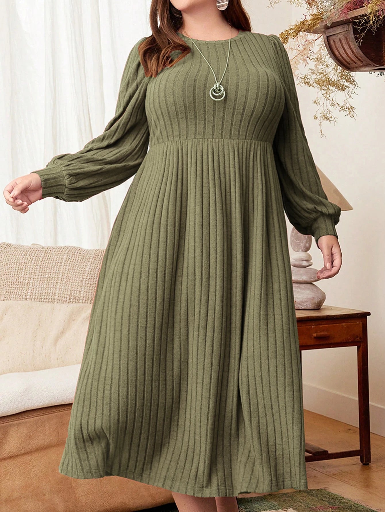 Women's Plus Size Solid Color Long Sleeve Maxi Dress