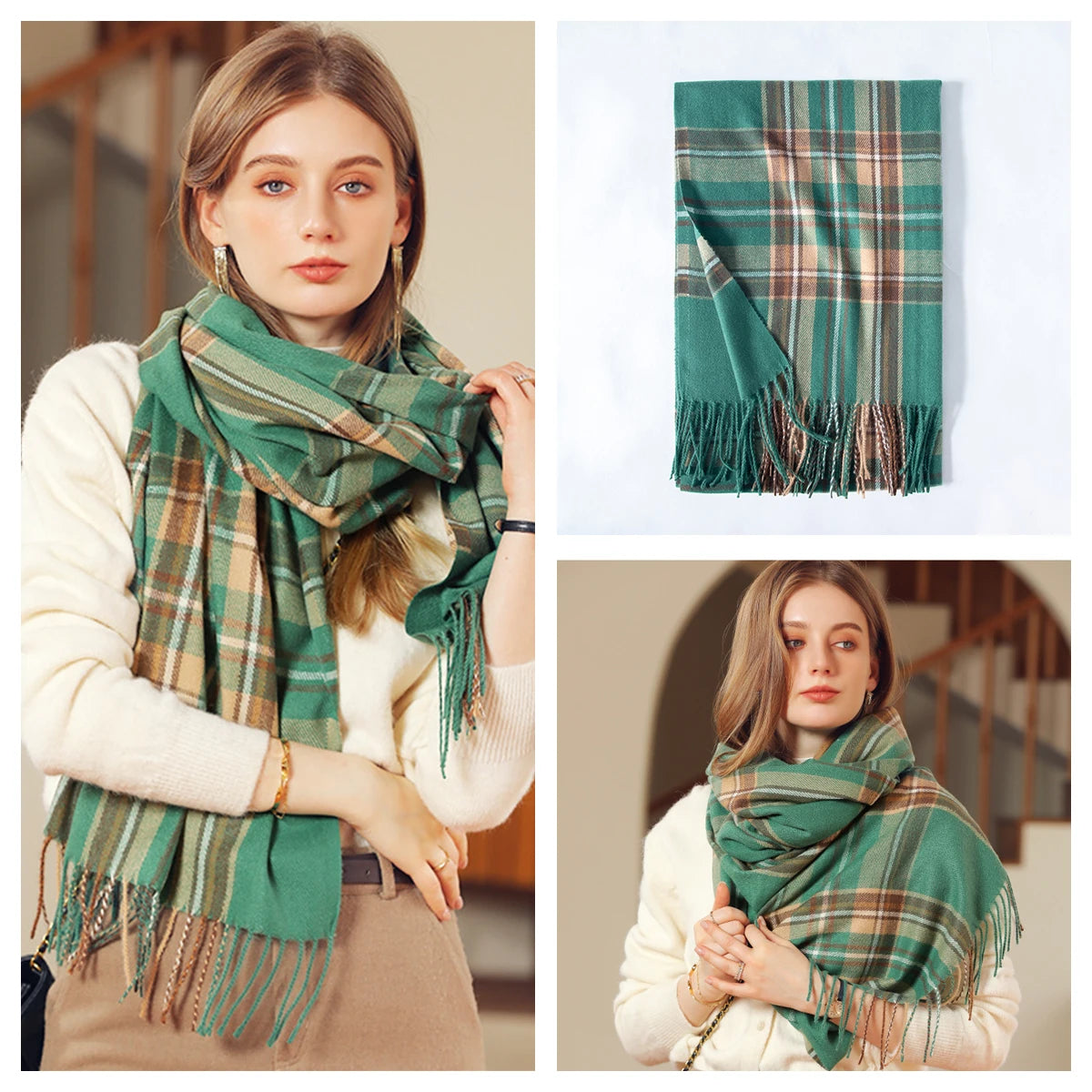 Women's Classic Plaid Cashmere-Feel Winter Scarf & Shawl