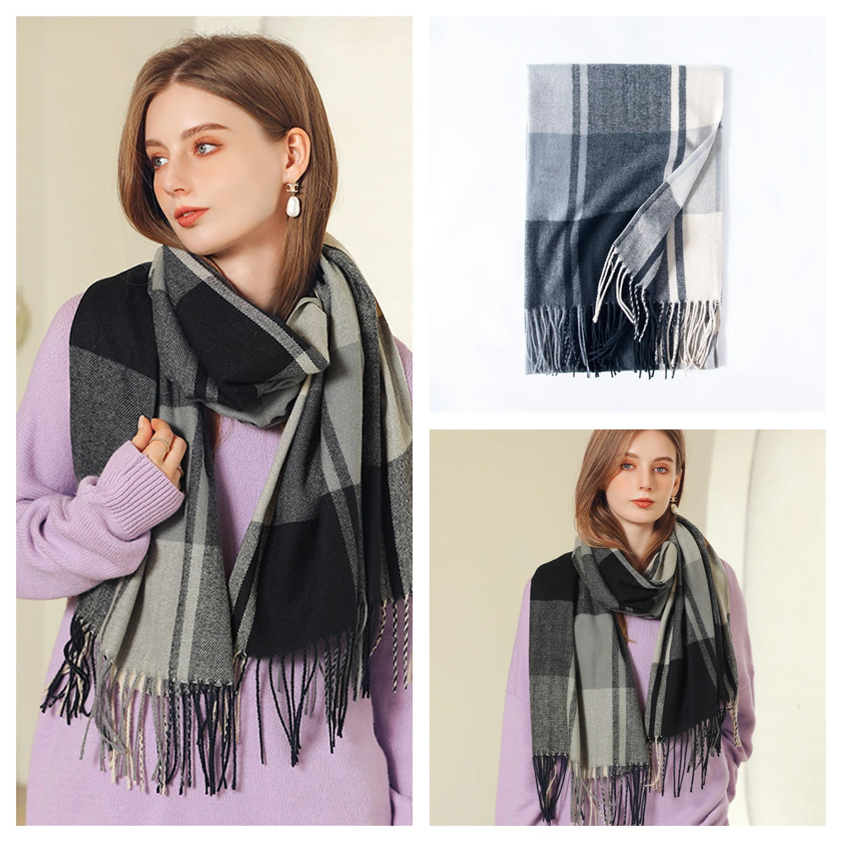 Women's Classic Plaid Cashmere-Feel Winter Scarf & Shawl