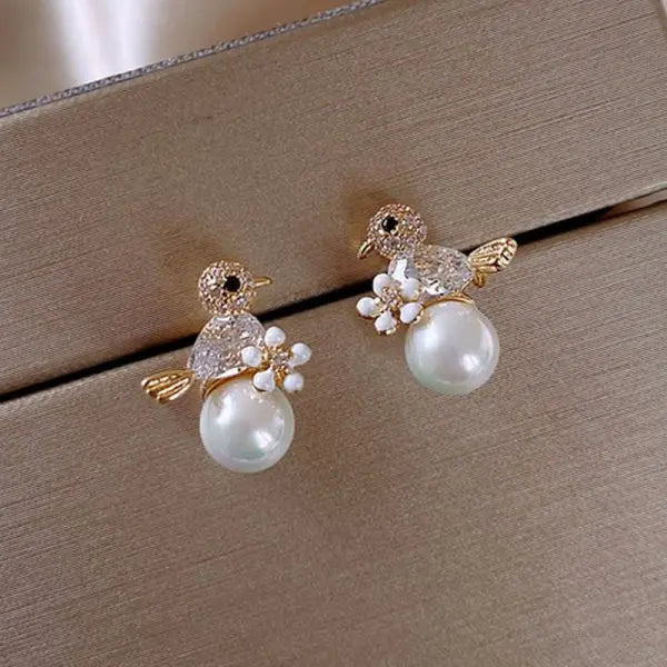 Rhinestone Flower Stud Earrings with Pearl & Crystal Accents