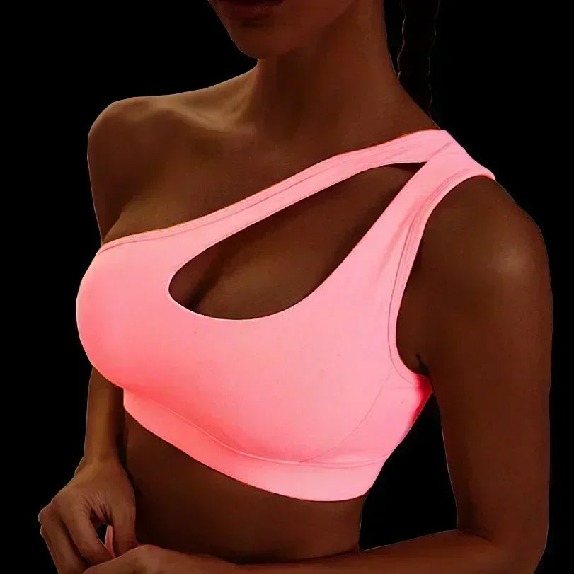 One Shoulder Sports Bra - Wireless Push-Up Athletic Top