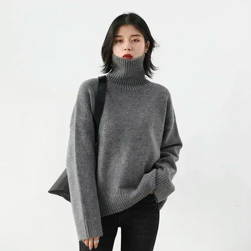 Korean Turtleneck Sweater - Women's Loose Warm Pullover