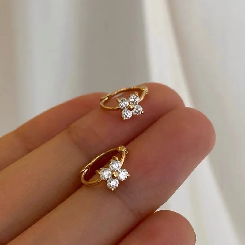 Sterling Silver Zircon Stud Earrings - Gold Plated Crystal Jewelry