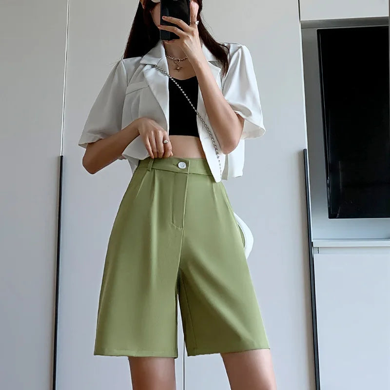 Women's High Waist Wide Leg Shorts - Summer Office Casual