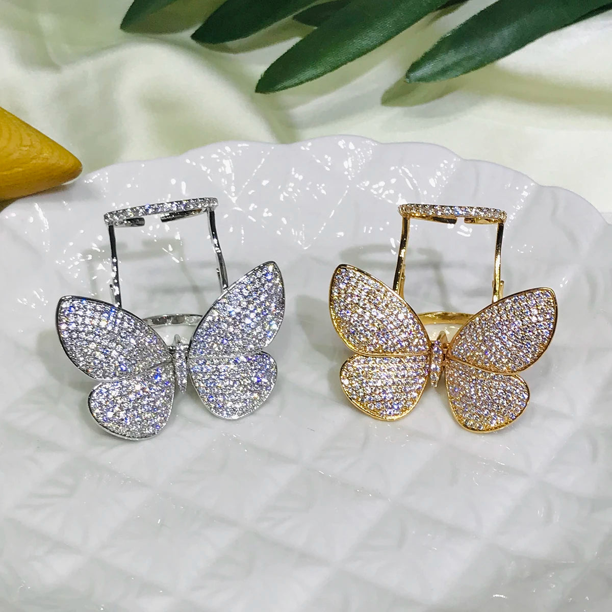 Butterfly Wedding Ring - Rhodium Plated with Cubic Zirconia