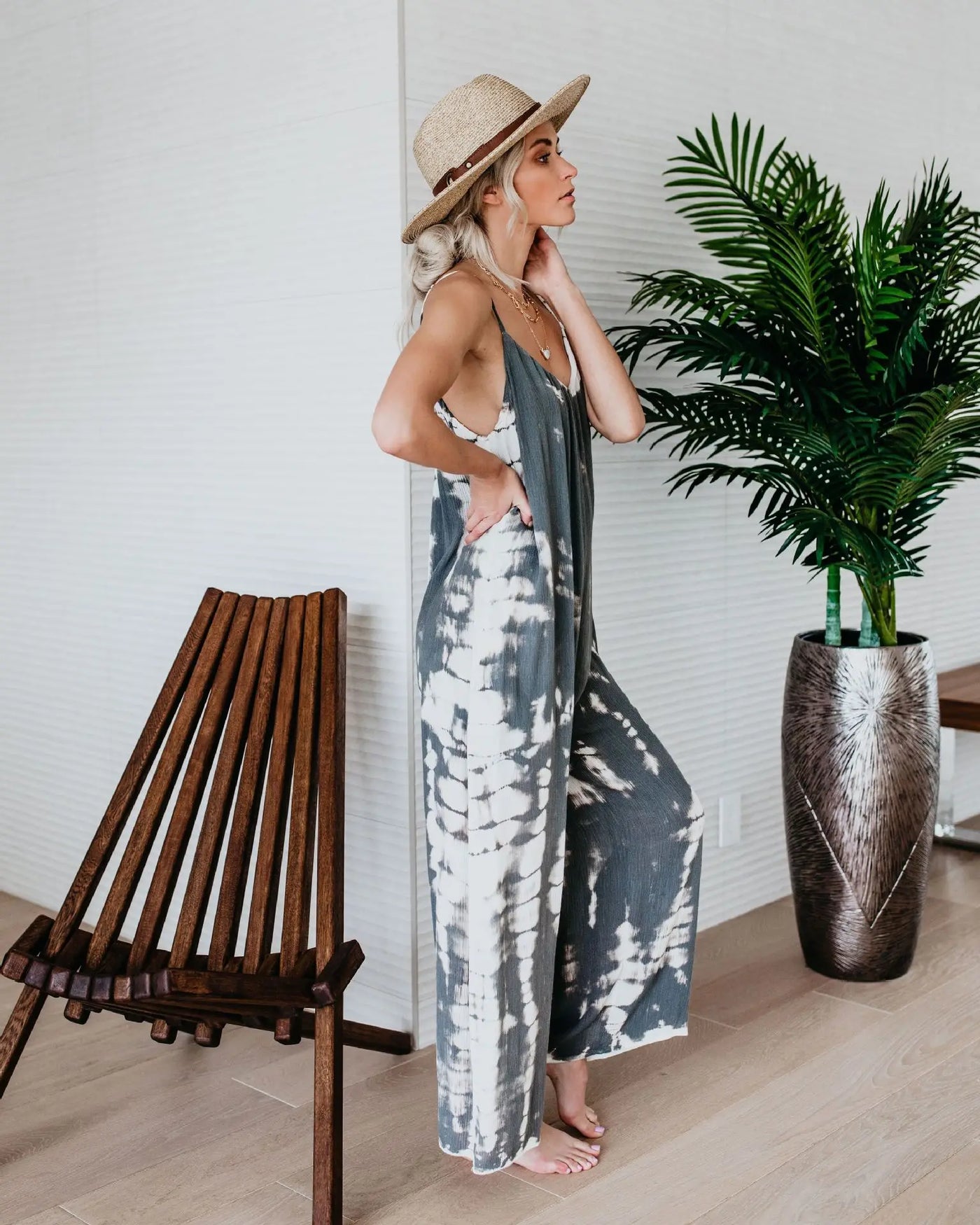 Women's Bohemian Wide Leg Jumpsuit with Suspenders