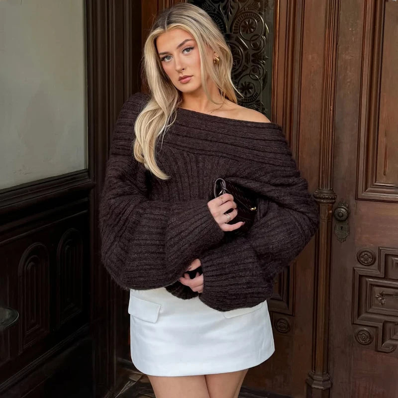Off-Shoulder Sweater - Women's Retro Loose Pullover