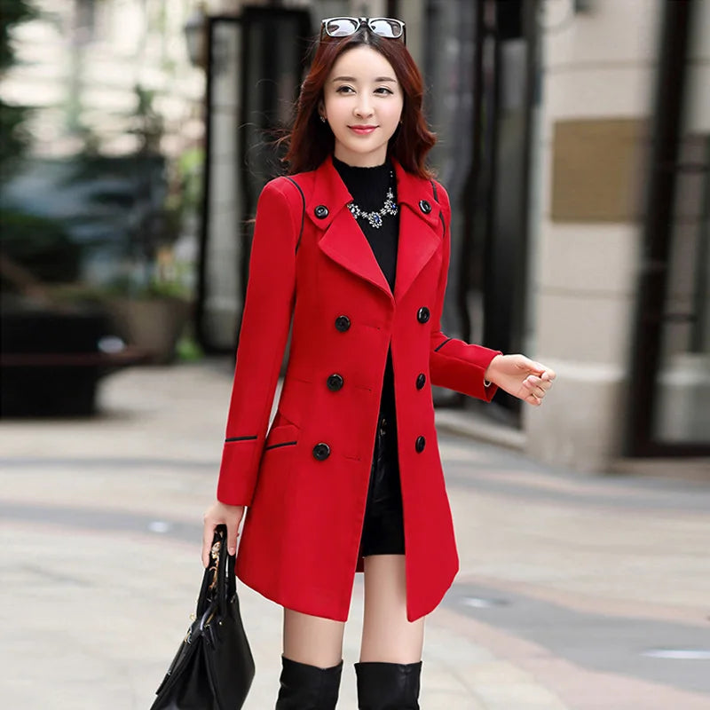 Women's Double-Breasted Wool Blend Long Coat with Belt