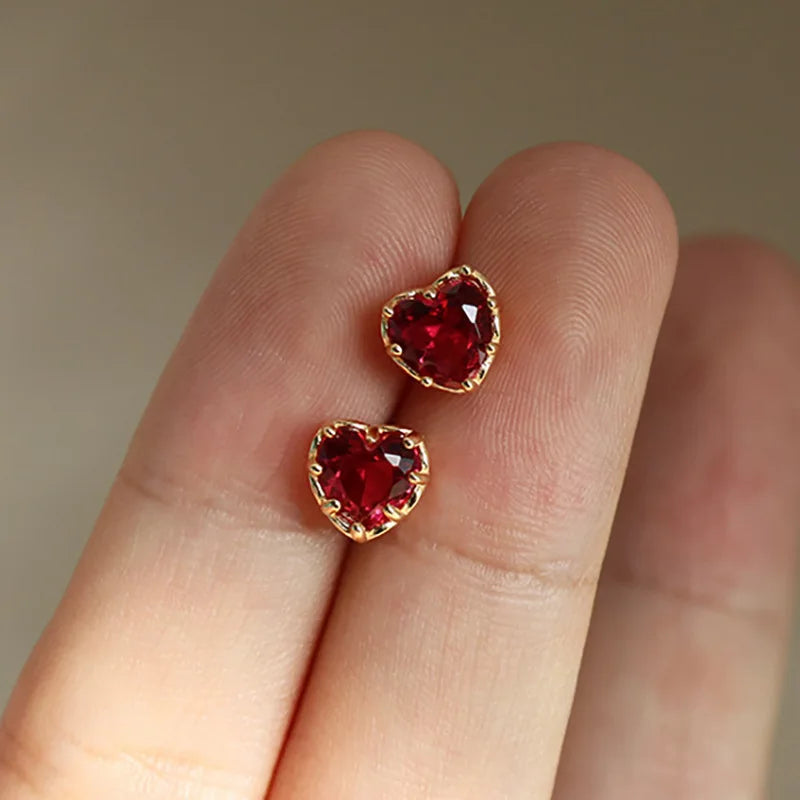 Sterling Silver Zircon Stud Earrings - Gold Plated Crystal Jewelry