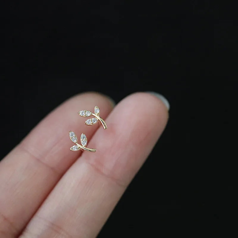 Sterling Silver Zircon Stud Earrings - Gold Plated Crystal Jewelry