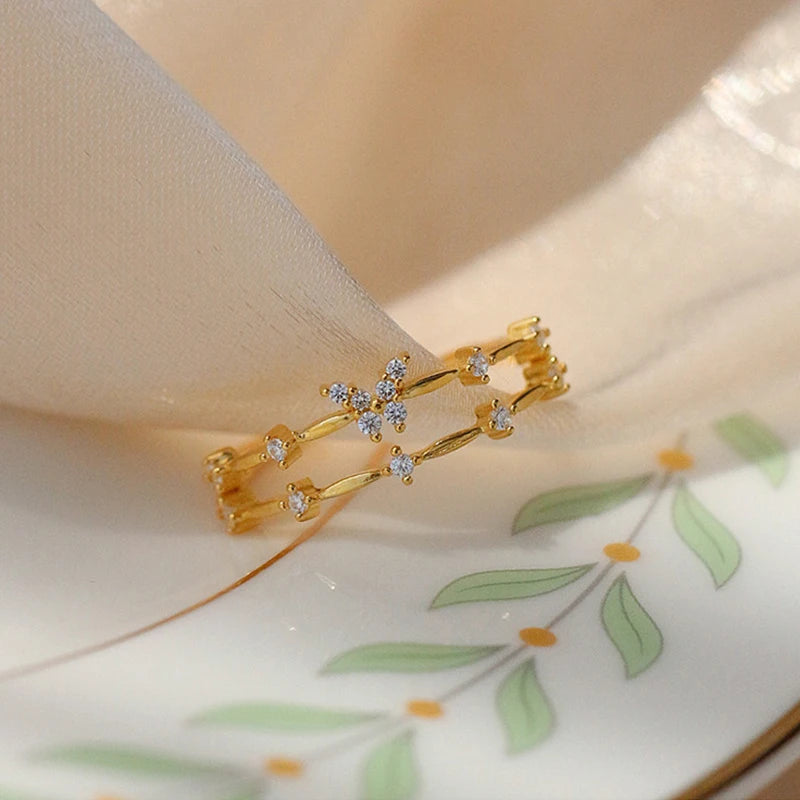 Butterfly Zircon Double Layer Adjustable Ring