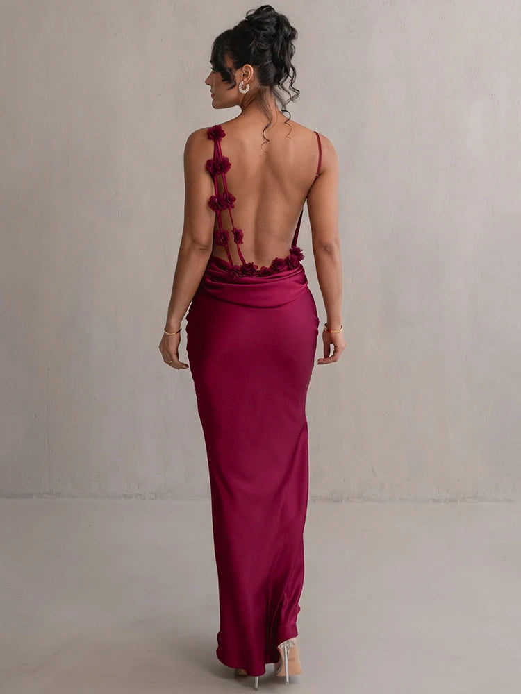 Mozision Floral Draped Backless Maxi Dress - Elegant Spaghetti Strap Evening Gown