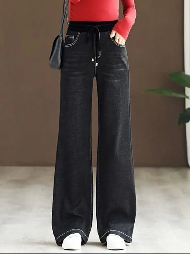 Women's High Waist Wide Leg Jeans - Korean Style Baggy Denim Pants