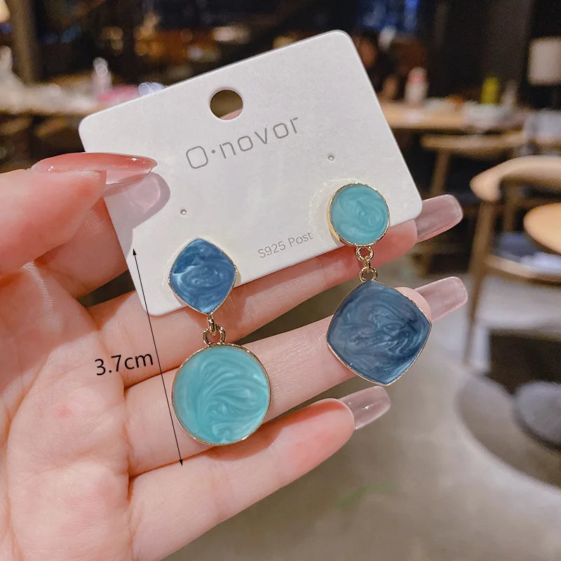 Bohemian Geometric Earrings - Blue Flower Butterfly Dangle Earrings for Women