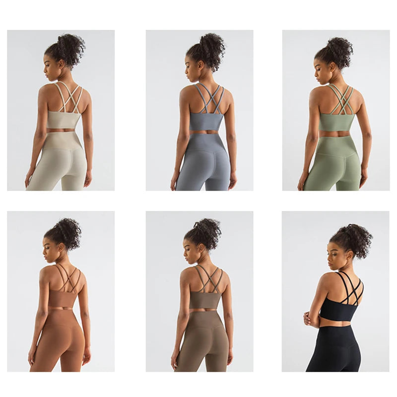 SOISOU Women's Cross-Back Sports Bra - Breathable Nylon Yoga & Fitness Bralette