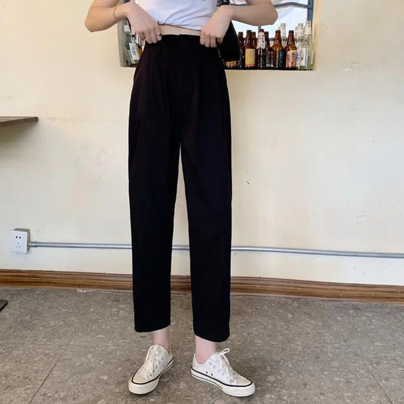 Women's High-Waisted Straight Leg Pants - Casual Office Wear