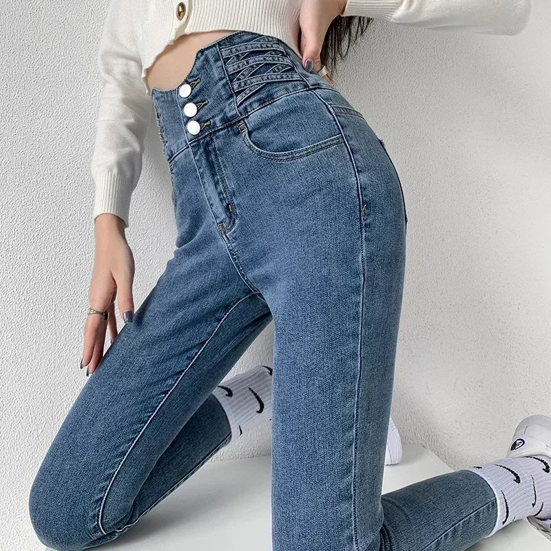 Women's High Waist Skinny Jeans - Vintage Y2K Style Stretch Denim Pants