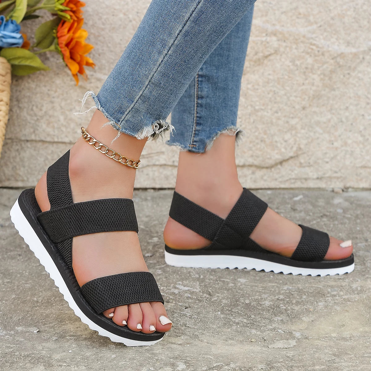Women's Platform Sandals - Comfortable Casual Flat Sandals with Anti-Slip Sole