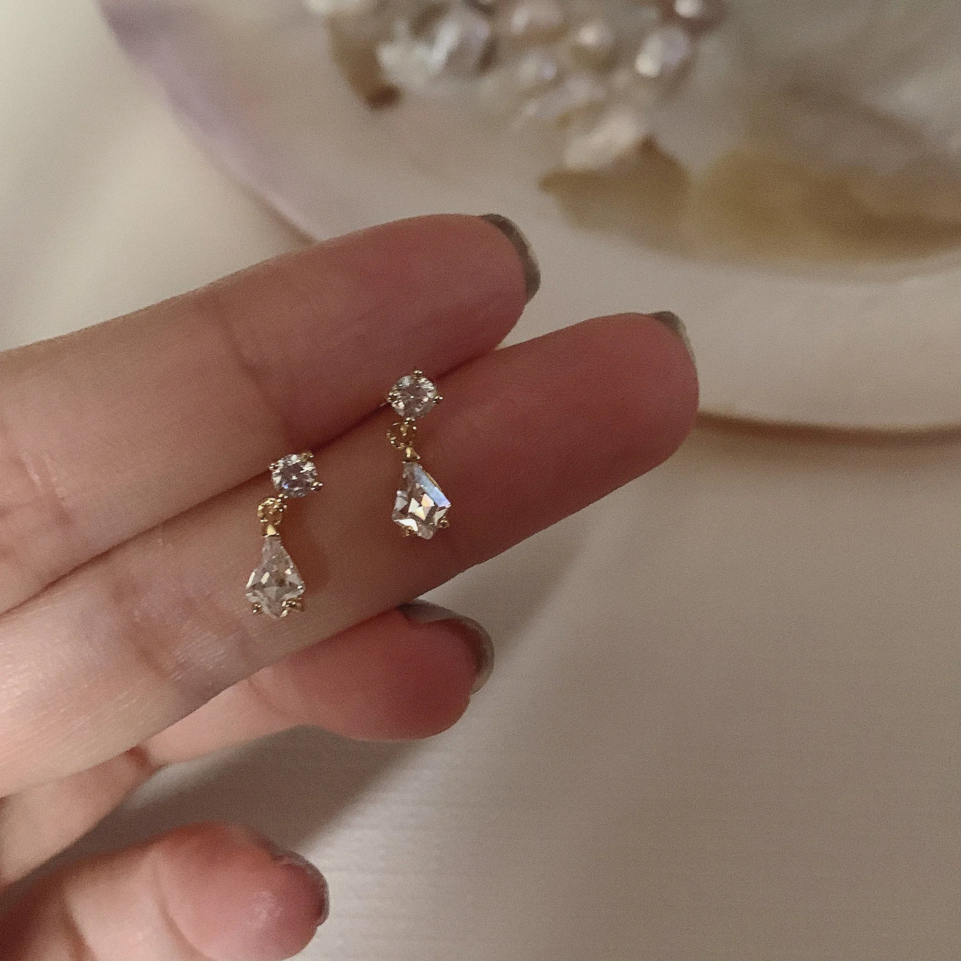 Sterling Silver Zircon Stud Earrings - Gold Plated Crystal Jewelry