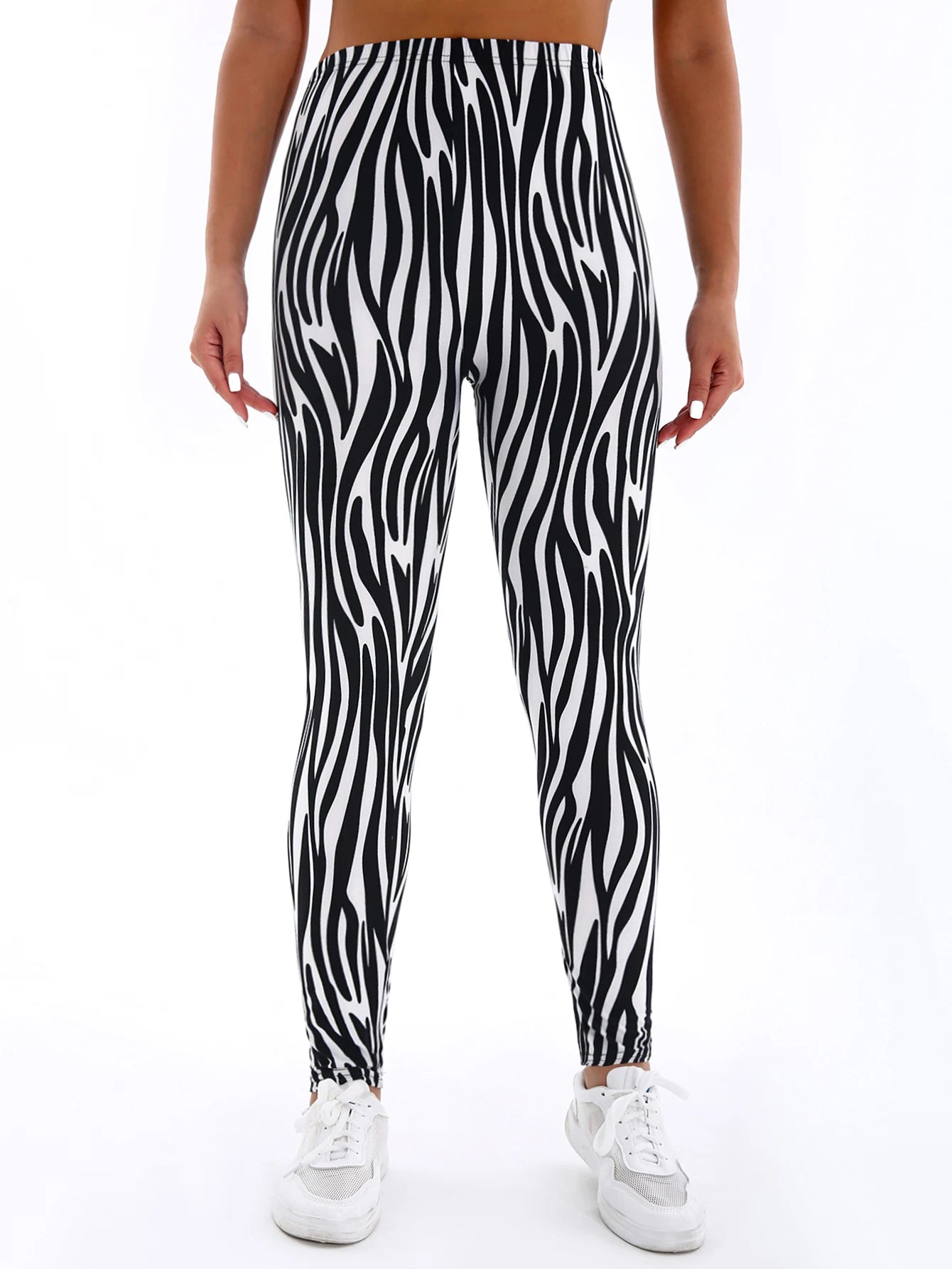 Women's High-Waist Striped Leggings - Athletic Yoga Pants