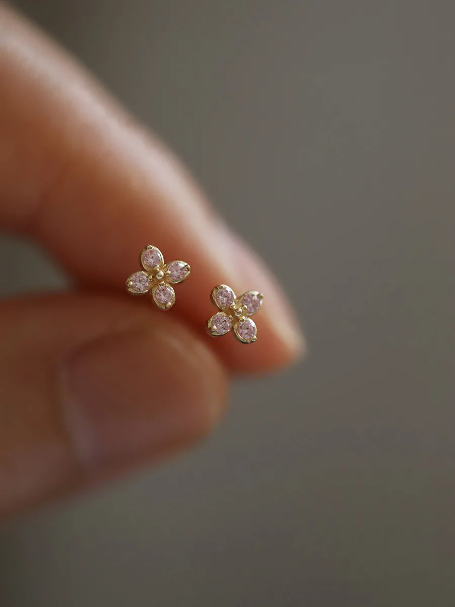 Sterling Silver Zircon Stud Earrings - Gold Plated Crystal Jewelry