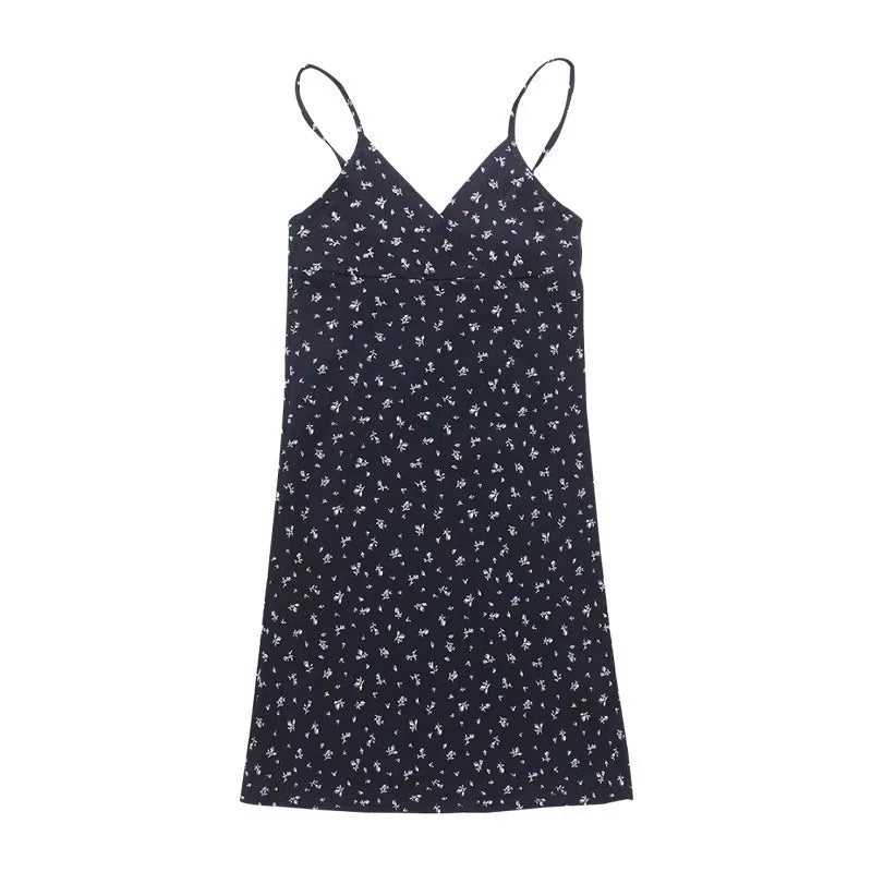 Women's Floral V-Neck Cami Dress - Sleeveless Mini Dress