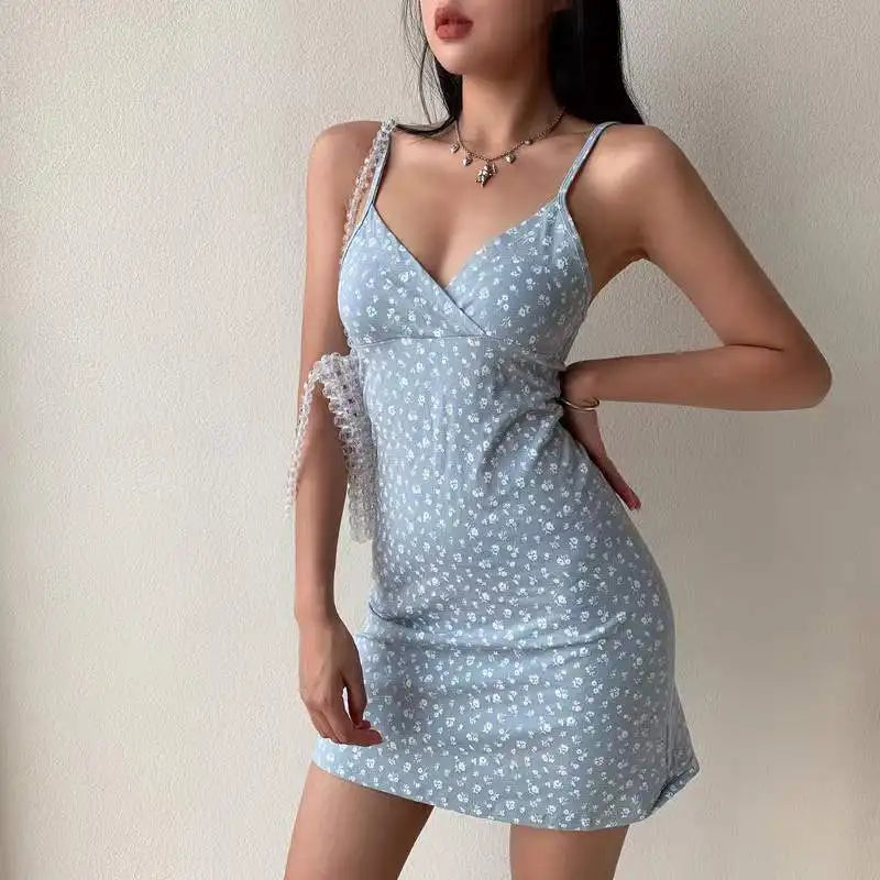 Women's Floral V-Neck Cami Dress - Sleeveless Mini Dress