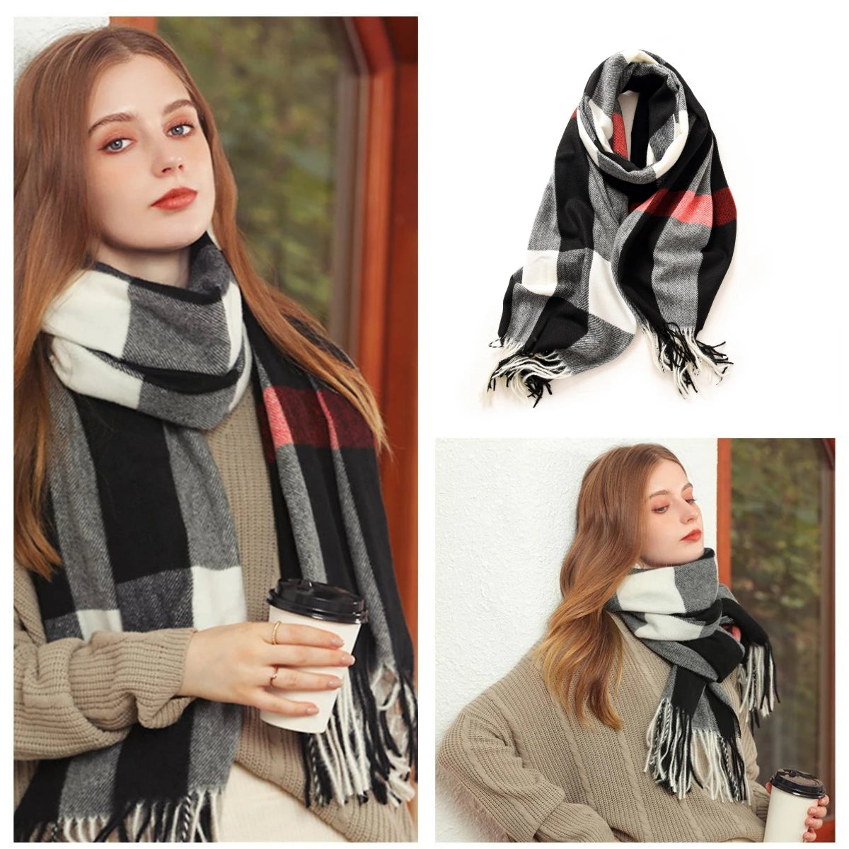 Women's Classic Plaid Cashmere-Feel Winter Scarf & Shawl