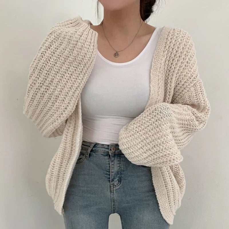 Vintage Harajuku Lantern Sleeve Cardigan - Women's Y2K Sweater
