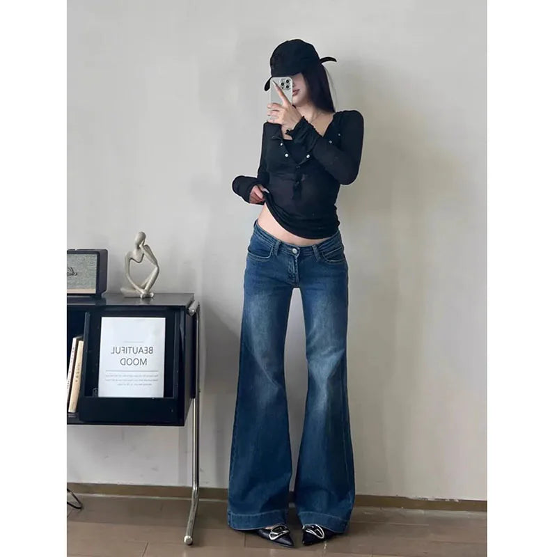 Women's Low-Waisted Flare Jeans - Y2K Streetwear Denim Pants