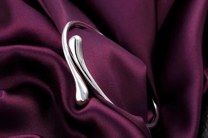 925 Sterling Silver Water Droplet Cuff Bracelet for Women