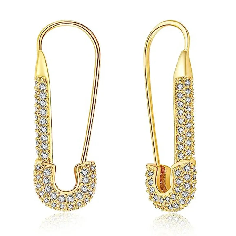Geometric Paper Clip Hoop Earrings - Cubic Zirconia Fashion Jewelry