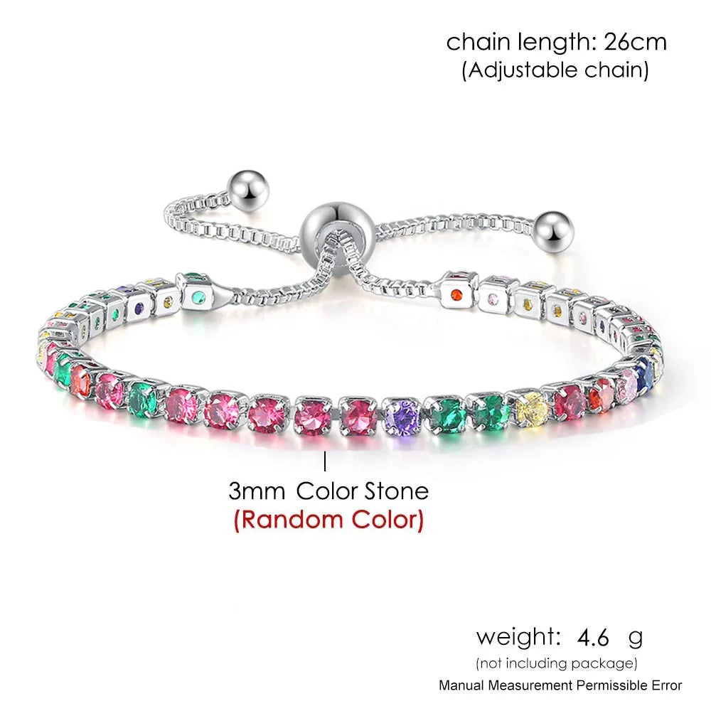 Rainbow Zircon Tennis Bracelet - Adjustable Women's Hand Chain