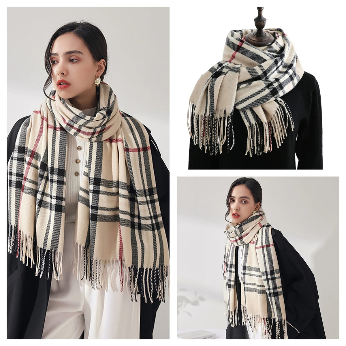 Women's Classic Plaid Cashmere-Feel Winter Scarf & Shawl