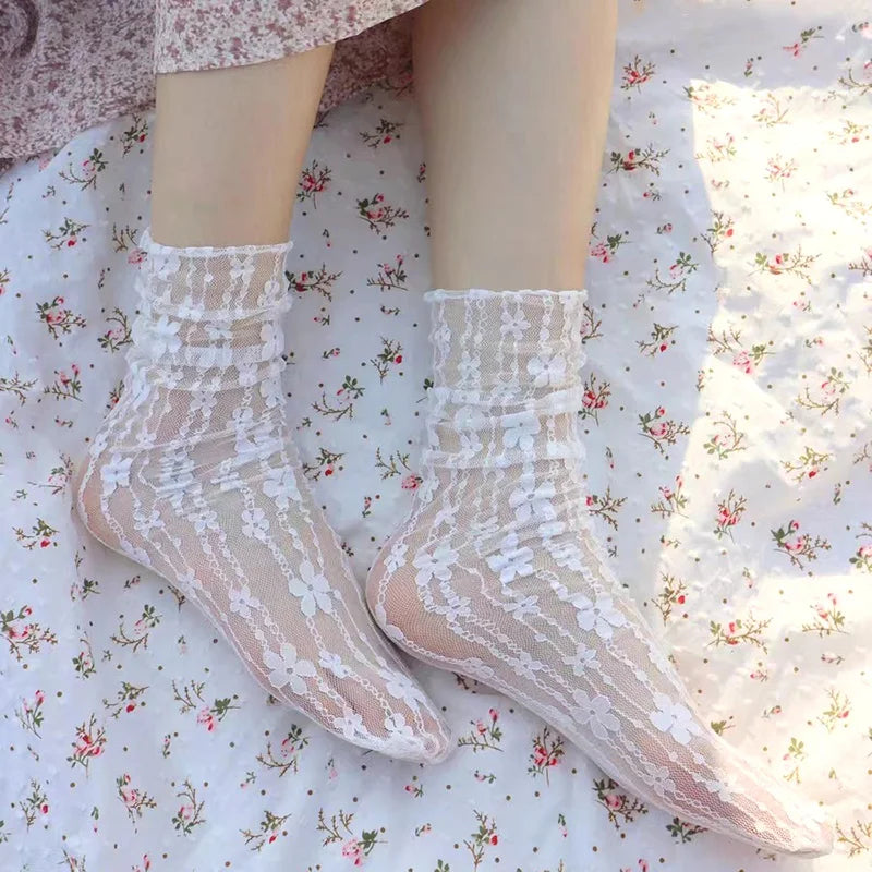 Women's Floral Lace Mesh Socks - Breathable Transparent Hosiery