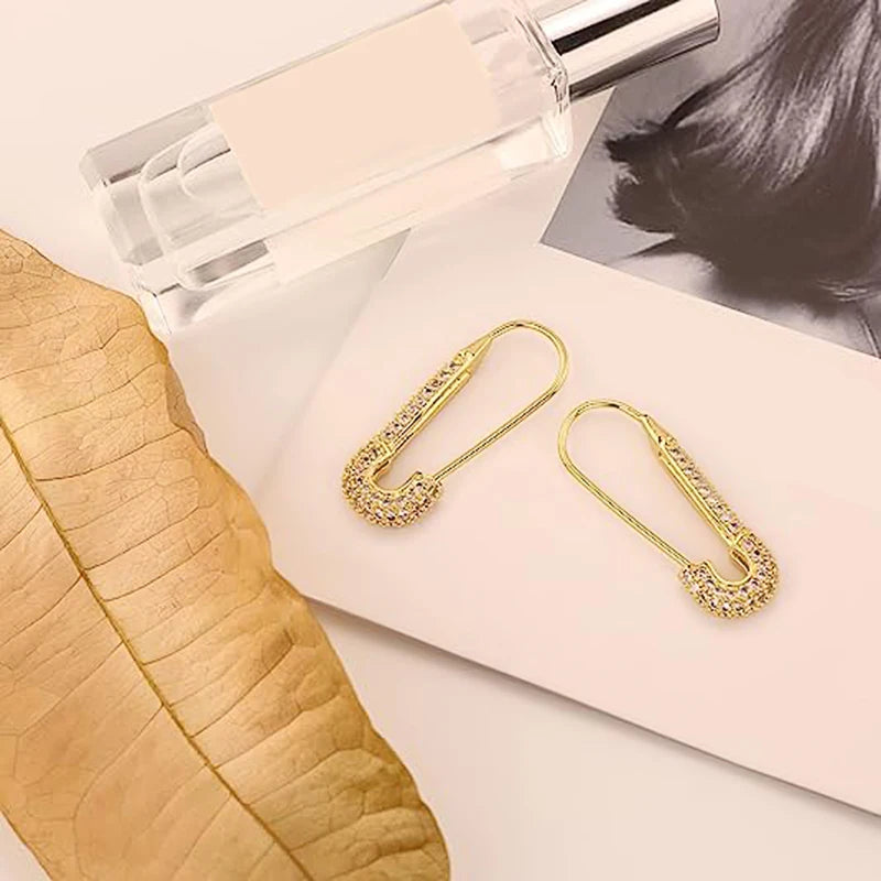 Geometric Paper Clip Hoop Earrings - Cubic Zirconia Fashion Jewelry