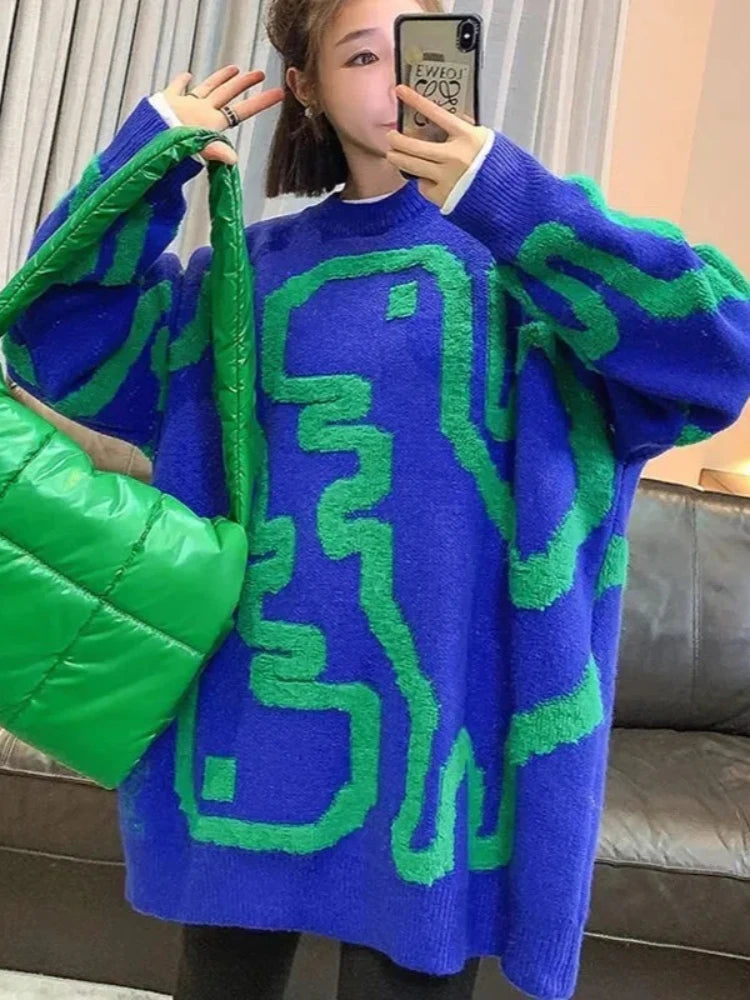 Japanese Vintage Embroidered Sweater - Elegant O-Neck Pullover
