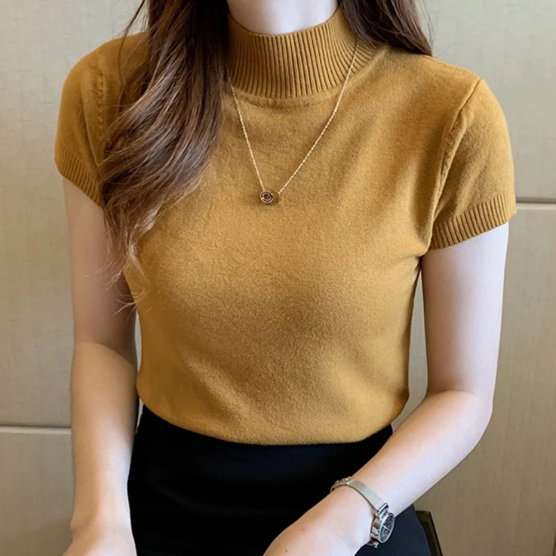 Half-High Neck T-Shirt - Korean Fashion Casual Jumper