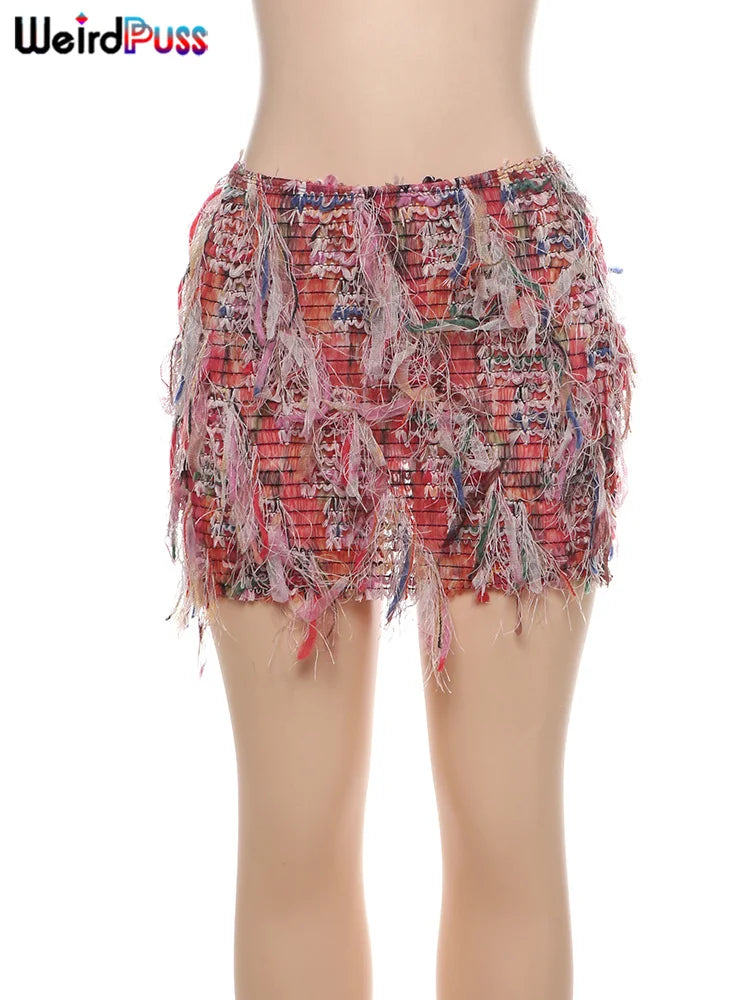 Women's Knit Tassel Skirt - Slim Fit Stretch Streetwear