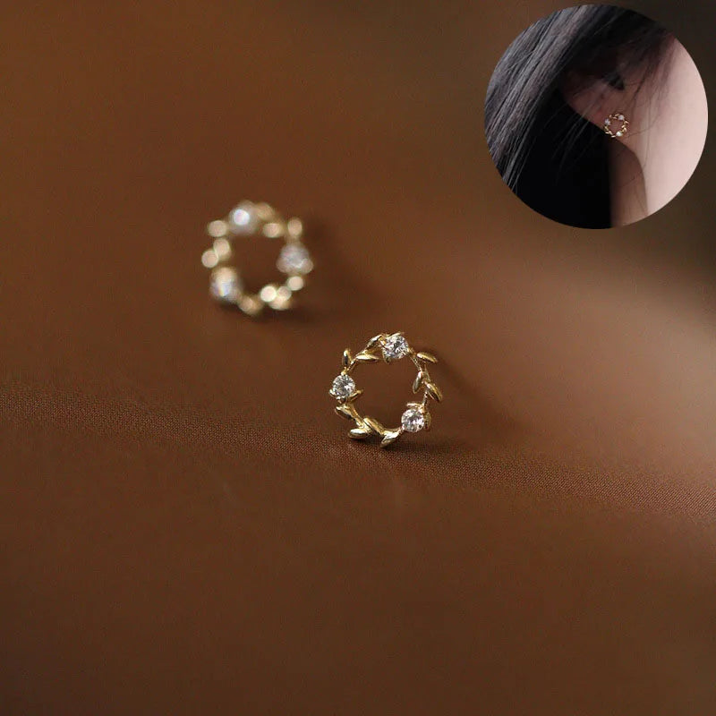 Sterling Silver Zircon Stud Earrings - Gold Plated Crystal Jewelry